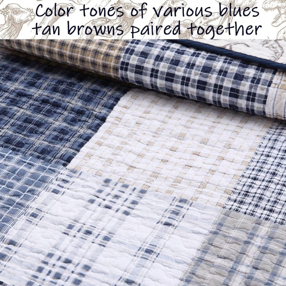 Cozy Line Home Fashion Quilt Set Queen Blue Plaid Cotton Pillow Sham Cottagecore - Picture 4 of 8